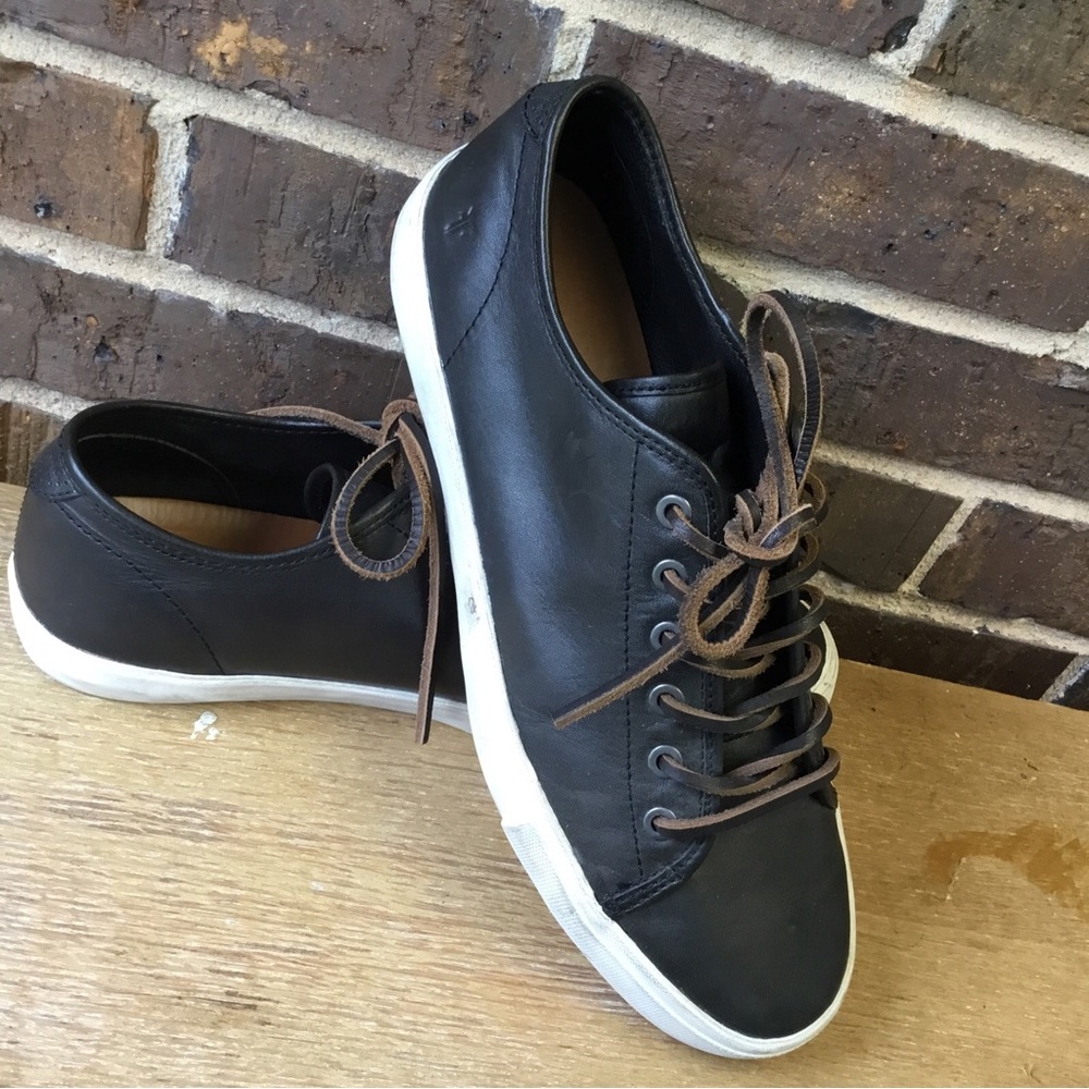FRYE Mindy Women’s Low Top Black Leather Sneakers w/Leather Shoe Laces Size 9.5